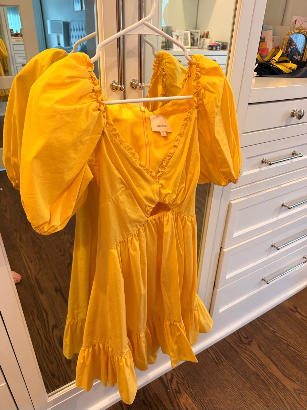 cinq a sept Yellow Puff-Sleeve Mini Dress